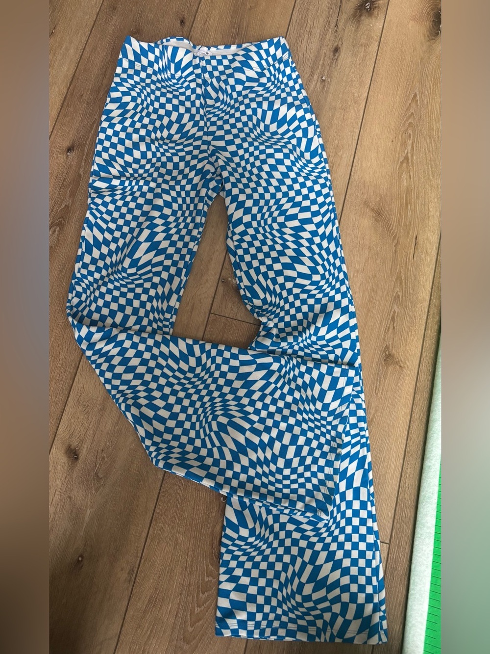 Garage Blue and White Optical-Print Wide Leg Jeans